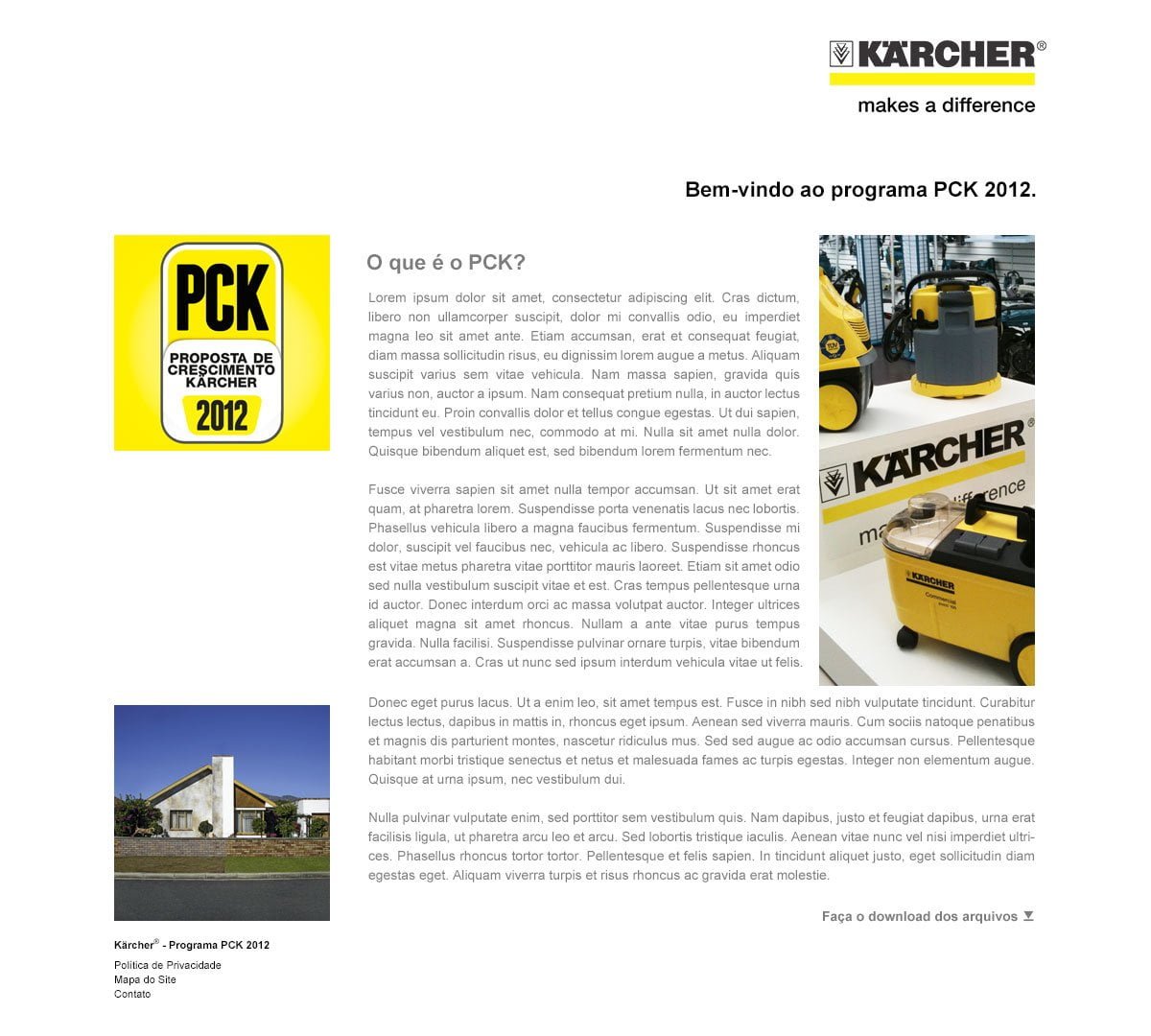Programação hotsite Kärcher PCK - Página quem somos